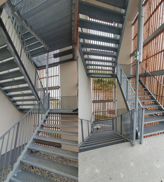 Fabrication de plusieurs escaliers métalliques extérieurs sur mesure pour une maison médicale spécialisée à Claveisolles